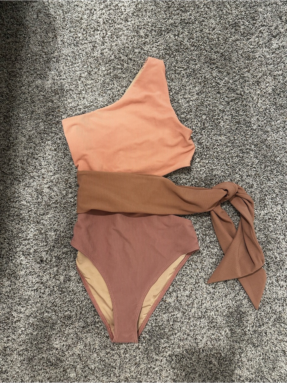 Beach Riot One-Shoulder One-Piece in Peach, Rust & Tan with Side Tie
